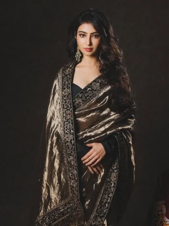 DESGNER SOFT TWILL SEQUENCE AND ZARI EMBROIDERY WORK WITH FANCY LACE BORDER WORK SAREE WITH UNSTITCHED BLOUSE MEHNDI