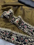 DESGNER SOFT TWILL SEQUENCE AND ZARI EMBROIDERY WORK WITH FANCY LACE BORDER WORK SAREE WITH UNSTITCHED BLOUSE PARTY WEAR WHOLESALE PRICE ETHNIC GARMENT (2)