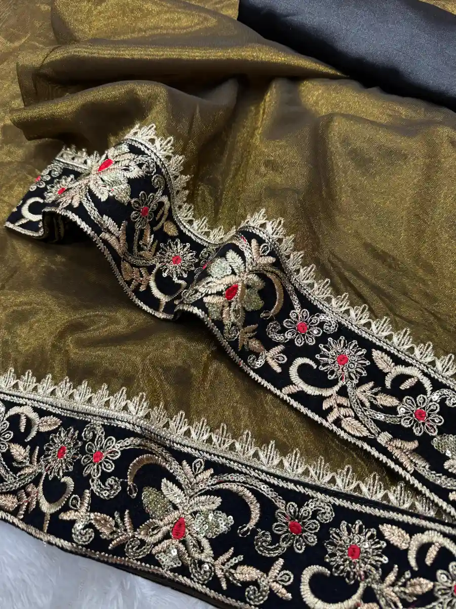 DESGNER SOFT TWILL SEQUENCE AND ZARI EMBROIDERY WORK WITH FANCY LACE BORDER WORK SAREE WITH UNSTITCHED BLOUSE PARTY WEAR WHOLESALE PRICE ETHNIC GARMENT (8)