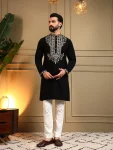 DESIGNER ARMANI LACHKO EMBROIDERY SEQUENCE WORK MEN'S KURTA PAYJAMA BLACK