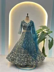 DESIGNER BUTTERFLY NET SEQUENCE AND CODING EMBROIDERY WORK LEHENGA CHOLI WITH DUPATTA TEAL