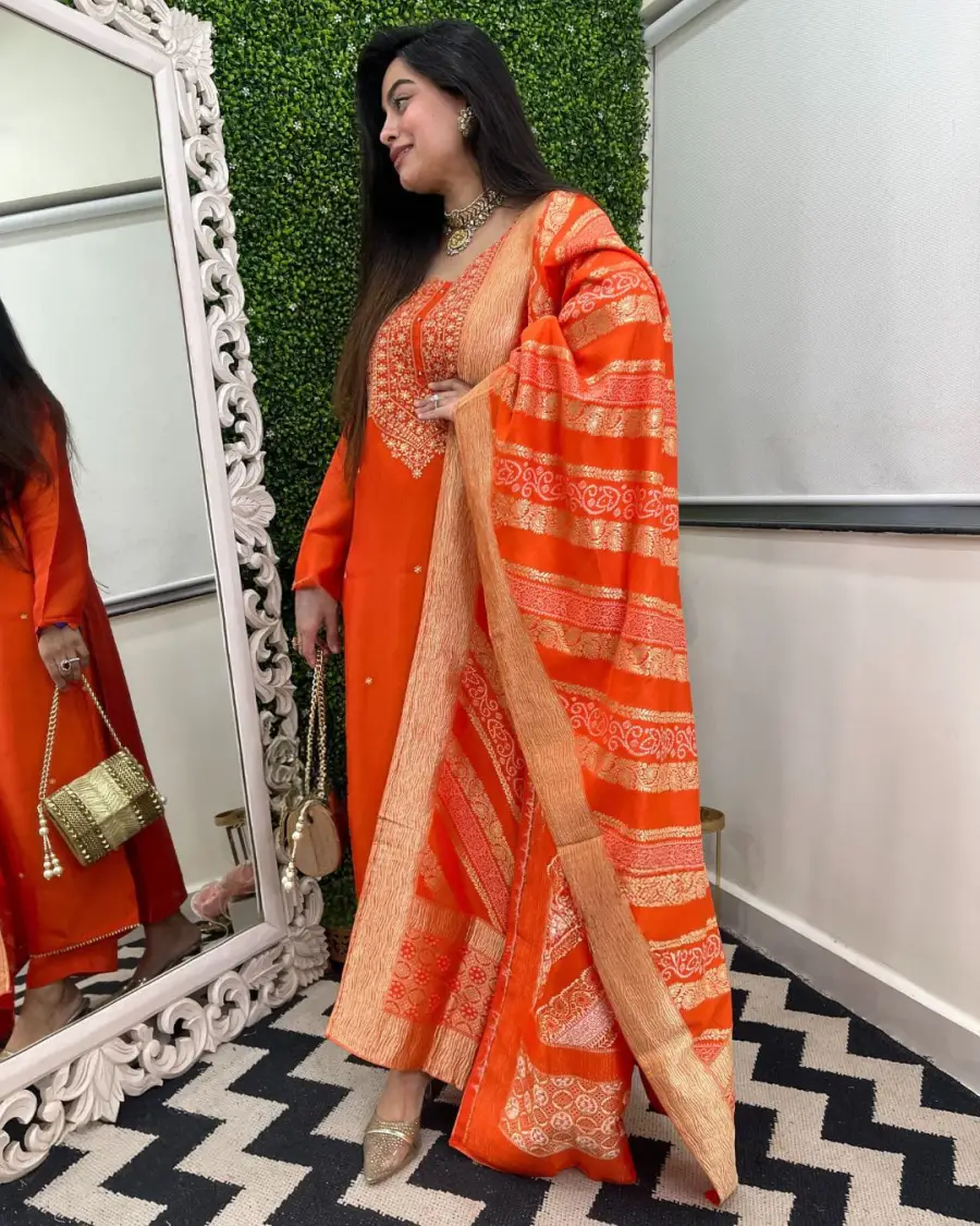 DESIGNER CHANDERI COTTONEMBROIDERY WORK TOP BOTTOM WITH DUPATTA FESTIVE WEAR WHOLESALE PRICE ETHNIC GARMENT (10)