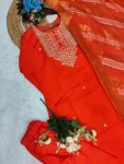 DESIGNER CHANDERI COTTONEMBROIDERY WORK TOP BOTTOM WITH DUPATTA FESTIVE WEAR WHOLESALE PRICE ETHNIC GARMENT (2)