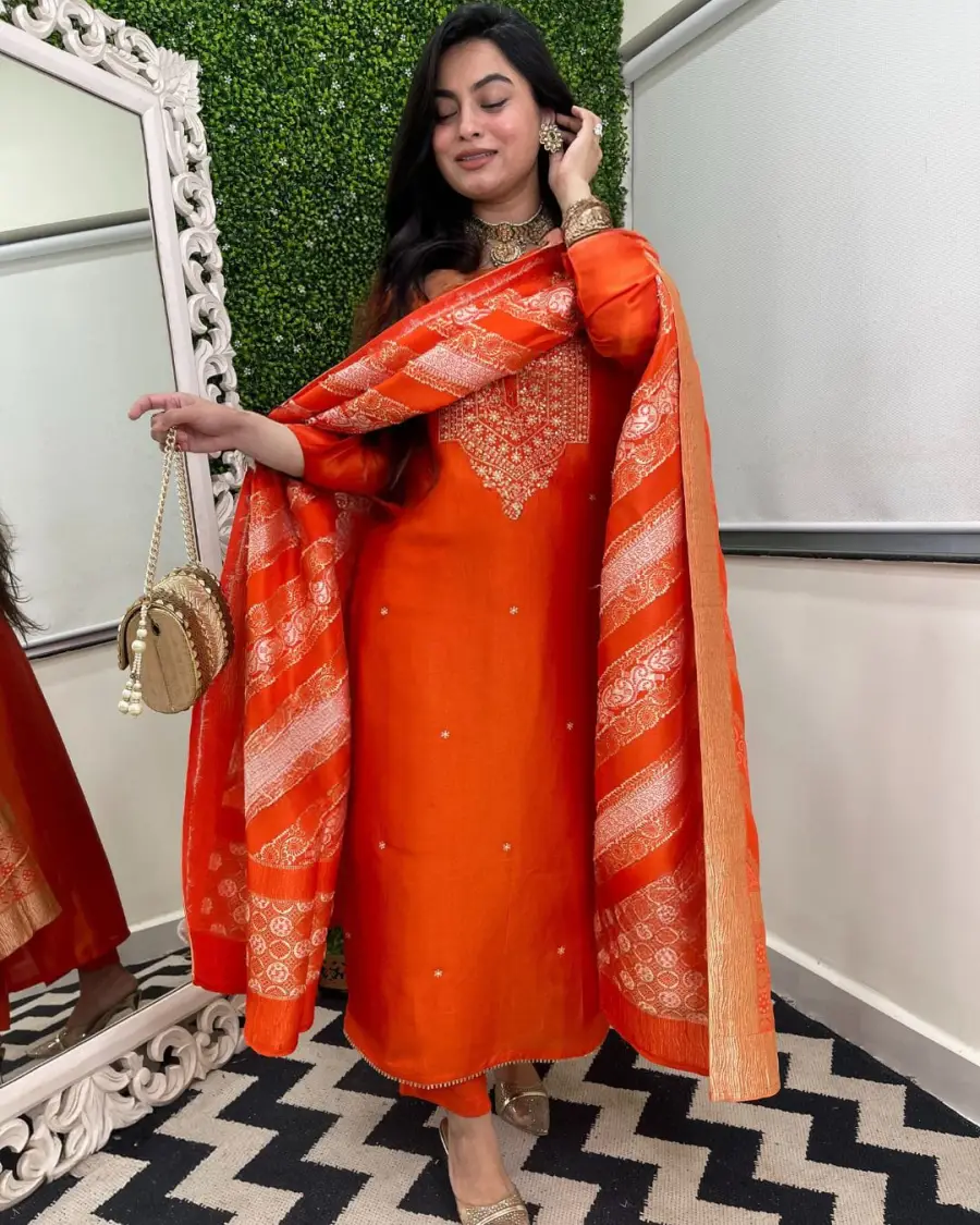 DESIGNER CHANDERI COTTONEMBROIDERY WORK TOP BOTTOM WITH DUPATTA FESTIVE WEAR WHOLESALE PRICE ETHNIC GARMENT (4)