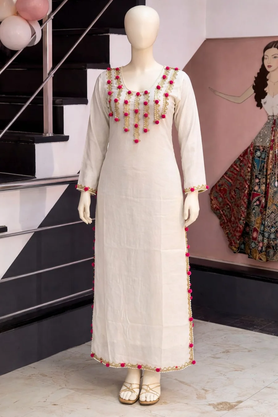 DESIGNER CHANDERI MIRROR AND LACE WITH PUM PUM WORK TOP PENT SET FESTIVE WEAR WHOLESALE PRICE ETHNIC GARMENT (6)