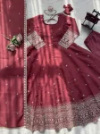 DESIGNER CHANDERI SILK THREAD WITH SEQUENCE WORK GOWN BOTTOM WITH DUPATTA FESTIVE WEAR WHOLESALE PRICE ETHNIC GARMENT (2)