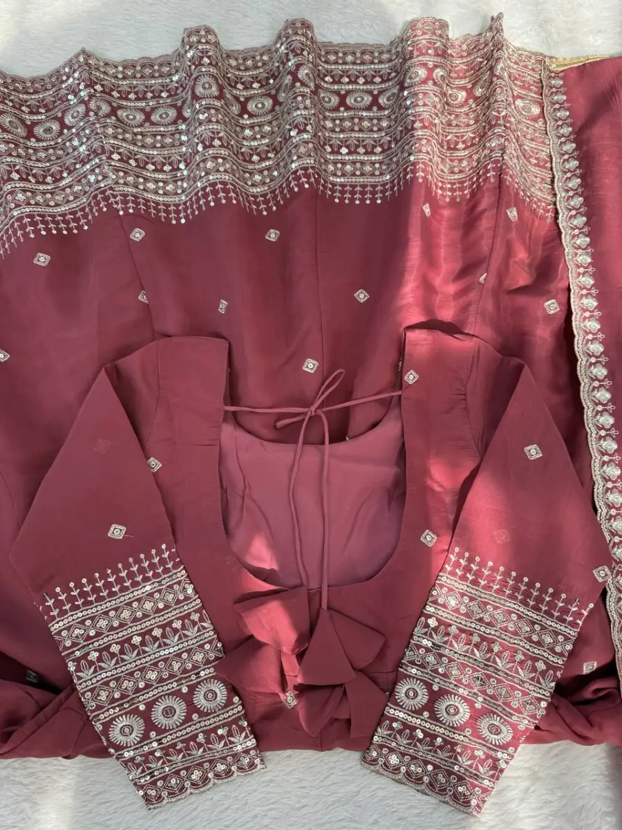 DESIGNER CHANDERI SILK THREAD WITH SEQUENCE WORK GOWN BOTTOM WITH DUPATTA FESTIVE WEAR WHOLESALE PRICE ETHNIC GARMENT (13)