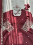 DESIGNER CHANDERI SILK THREAD WITH SEQUENCE WORK GOWN BOTTOM WITH DUPATTA FESTIVE WEAR WHOLESALE PRICE ETHNIC GARMENT (2)