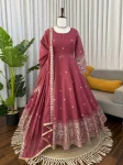 DESIGNER CHANDERI SILK THREAD WITH SEQUENCE WORK GOWN BOTTOM WITH DUPATTA FESTIVE WEAR WHOLESALE PRICE ETHNIC GARMENT (2)