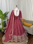 DESIGNER CHANDERI SILK THREAD WITH SEQUENCE WORK GOWN BOTTOM WITH DUPATTA FESTIVE WEAR WHOLESALE PRICE ETHNIC GARMENT (2)