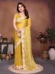 DESIGNER CHIFFON SILK EMBROIDERY CUTWORK WORK WITH SWAROVSKI WORK SAREE WITH UNSTITCHED BLOUSE WEDDING WEAR WHOLESALE PRICE ETHNIC GARMENT (1)