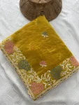 DESIGNER CHIFFON SILK EMBROIDERY CUTWORK WORK WITH SWAROVSKI WORK SAREE WITH UNSTITCHED BLOUSE WEDDING WEAR WHOLESALE PRICE ETHNIC GARMENT (1)