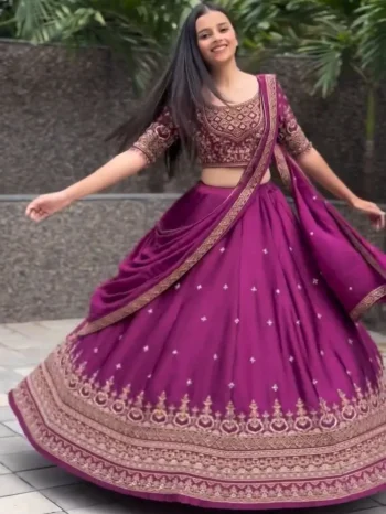 DESIGNER CHINON EMBROIDERY THREAD & SEQUENCE WORK LEHENGA CHOLI WITH DUPATTA WINE