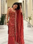 DESIGNER CHINON EMBROIDERY WORK TOP PALAZZO WITH DUPATTA FESTIVE WEAR WHOLESALE PRICE ETHNIC GARMENT (5)