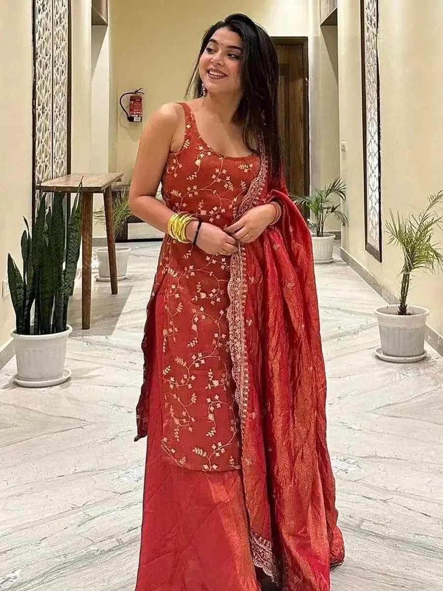 DESIGNER CHINON EMBROIDERY WORK TOP PALAZZO WITH DUPATTA FESTIVE WEAR WHOLESALE PRICE ETHNIC GARMENT (5)