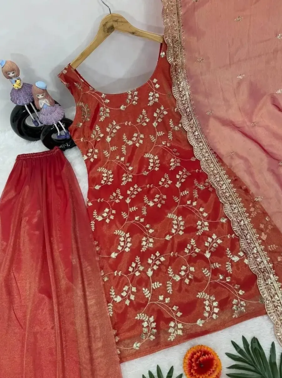 DESIGNER CHINON EMBROIDERY WORK TOP PALAZZO WITH DUPATTA FESTIVE WEAR WHOLESALE PRICE ETHNIC GARMENT (6)