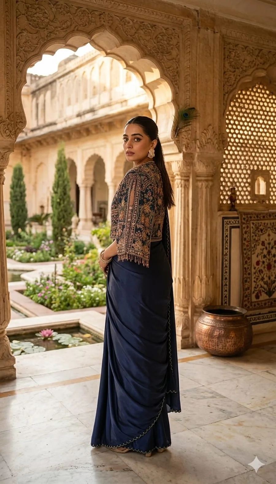 DESIGNER CHINON FANCY MOTI LACE BORDER WORK READY TO WEAR SAREE WITH STITCHED BLOUSE AND KOTI PARTY WEAR WHOLESALE PRICE ETHNIC GARMENT (1)