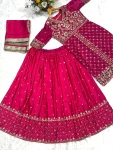 DESIGNER CHINON MULTI EMBROIDERY SEQUENCE WORK TOP LEHENGA WITH DUPATTA FESTIVE WEAR WHOLESALE PRICE ETHNIC GARMENT (2)