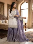 DESIGNER CHINON SILK EMBROIDERY AND SEQUENCE WITH STONE HAND WORK TOP SHARARA WITH DUPATTA LAVENDER