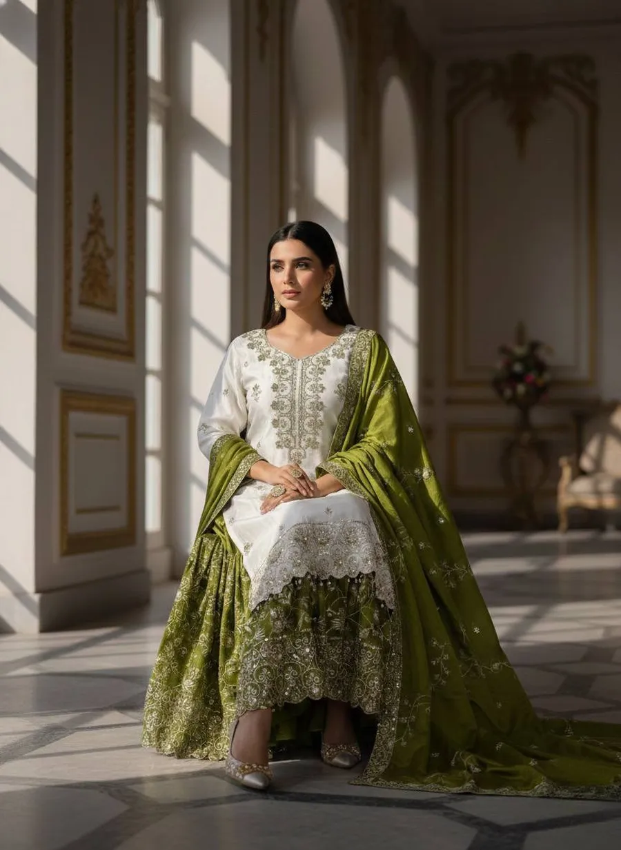 DESIGNER CHINON SILK EMBROIDERY AND SEQUENCE WITH STONE HAND WORK TOP SHARARA WITH DUPATTA FESTIVE WEAR WHOLESALE PRICE ETHNIC GARMENT (4)