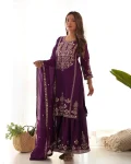DESIGNER CHINON SILK EMBROIDERY SEQUENCE AND JARI WORK TOP SHARARA WITH DUPATTA FESTIVE WEAR WHOLESALE PRICE ETHNIC GARMENT (5)