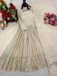 DESIGNER CHINON SILK EMBROIDERY SEQUENCE WORK WITH REAL MIRROR HAND WORK GOWN BOTTOM WITH DUPATTA FESTIVE WEAR WHOLESALE PRICE ETHNIC GARMENT (4)