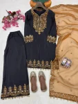 DESIGNER CHINON SILK SEQUENCE & ZARI EMBROIDERY WORK HANDMADE COIN LACE BORDER WORK TOP PALAZZO WITH DUPATTA FESTIVE WEAR WHOLESALE PRICE ETHNIC GARMENT (8)