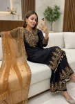 DESIGNER CHINON SILK SEQUENCE & ZARI EMBROIDERY WORK HANDMADE COIN LACE BORDER WORK TOP PALAZZO WITH DUPATTA FESTIVE WEAR WHOLESALE PRICE ETHNIC GARMENT (8)