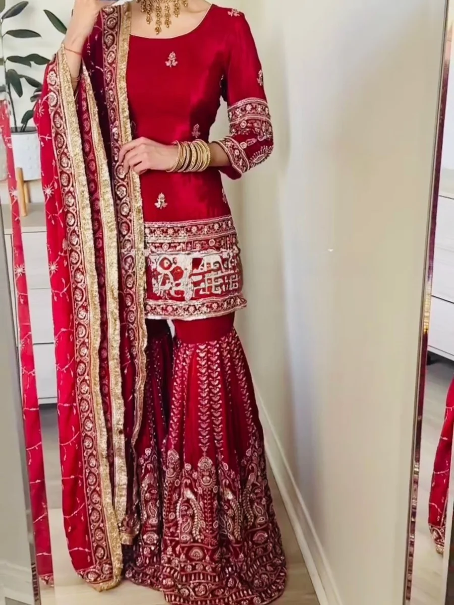 DESIGNER CHINON SILK THREAD WITH SEQUENCE WORK TOP SHARARA WITH DUPATTA FESTIVE WEAR WHOLESALE PRICE ETHNIC GARMENT (2)