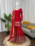DESIGNER CHINON SILK THREAD WITH SEQUENCE WORK TOP SHARARA WITH DUPATTA FESTIVE WEAR WHOLESALE PRICE ETHNIC GARMENT (2)
