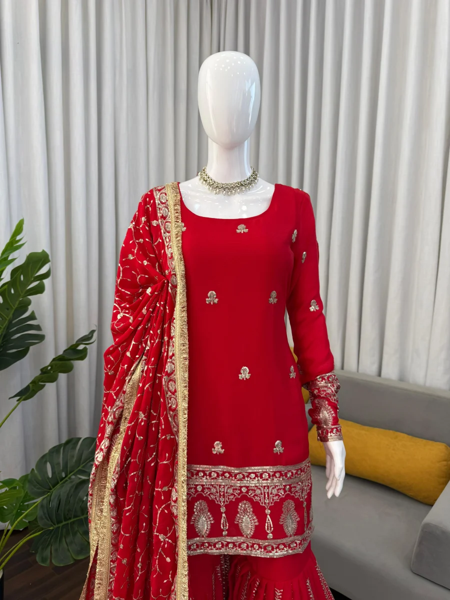 DESIGNER CHINON SILK THREAD WITH SEQUENCE WORK TOP SHARARA WITH DUPATTA FESTIVE WEAR WHOLESALE PRICE ETHNIC GARMENT (9)