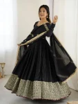 DESIGNER CHINON THREAD WITH SEQUENCE LACE BORDER WORK GOWN BOTTOM WITH DUPATTA WEDDING WEAR WHOLESALE PRICE ETHNIC GARMENT (5)