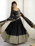 DESIGNER CHINON THREAD WITH SEQUENCE LACE BORDER WORK GOWN BOTTOM WITH DUPATTA WEDDING WEAR WHOLESALE PRICE ETHNIC GARMENT (5)
