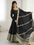 DESIGNER CHINON THREAD WITH SEQUENCE LACE BORDER WORK GOWN BOTTOM WITH DUPATTA BLACK