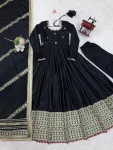 DESIGNER CHINON THREAD WITH SEQUENCE LACE BORDER WORK GOWN BOTTOM WITH DUPATTA WEDDING WEAR WHOLESALE PRICE ETHNIC GARMENT (5)
