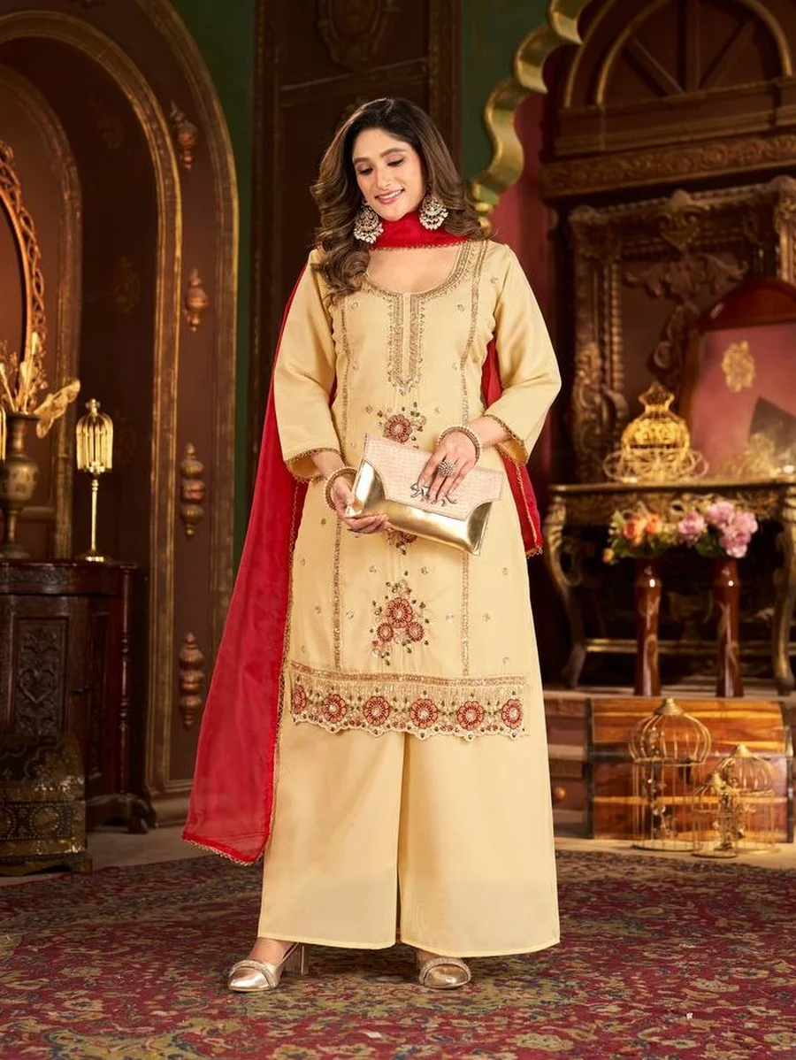 DESIGNER COSMOS SHIMMER ZARDOSI BEADS WORK TOP PALAZZO WITH DUPATTA FESTIVE WEAR WHOLESALE PRICE ETHNIC GARMENT (2)