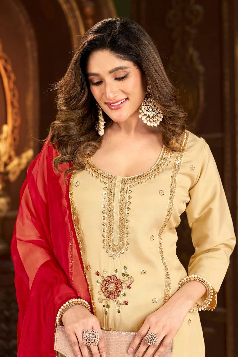 DESIGNER COSMOS SHIMMER ZARDOSI BEADS WORK TOP PALAZZO WITH DUPATTA FESTIVE WEAR WHOLESALE PRICE ETHNIC GARMENT (3)