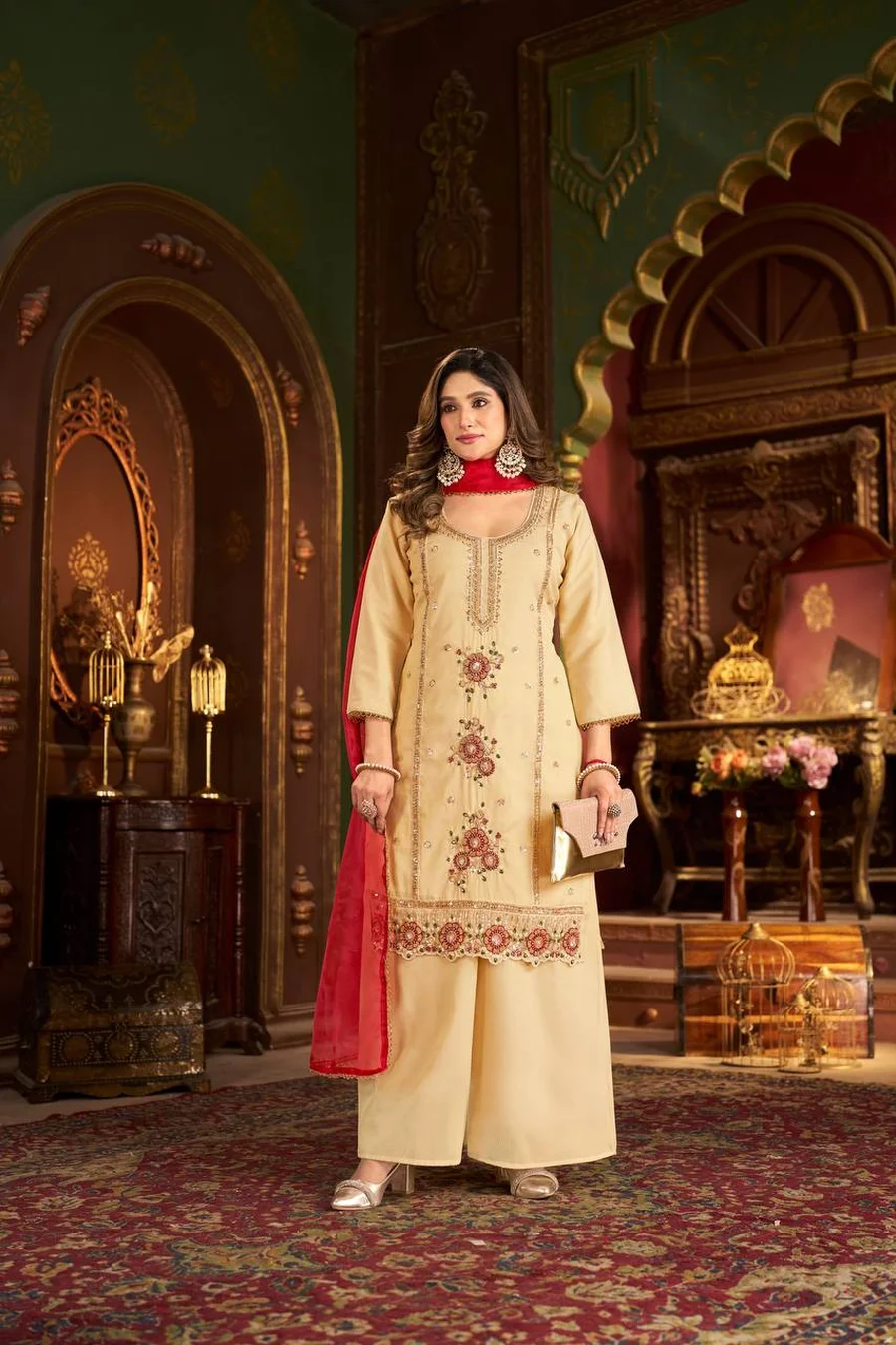 DESIGNER COSMOS SHIMMER ZARDOSI BEADS WORK TOP PALAZZO WITH DUPATTA FESTIVE WEAR WHOLESALE PRICE ETHNIC GARMENT (4)