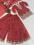 DESIGNER CRUNCHY SILK SEQUENCE EMBROIDERY WORK TOP PALAZZO WITH DUPATTA FESTIVE WEAR WHOLESALE PRICE ETHNIC GARMENT (4)