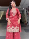 DESIGNER CRUNCHY SILK SEQUENCE EMBROIDERY WORK TOP PALAZZO WITH DUPATTA FESTIVE WEAR WHOLESALE PRICE ETHNIC GARMENT (4)