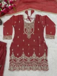 DESIGNER CRUNCHY SILK SEQUENCE EMBROIDERY WORK TOP PALAZZO WITH DUPATTA FESTIVE WEAR WHOLESALE PRICE ETHNIC GARMENT (4)