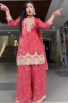 DESIGNER CRUNCHY SILK SEQUENCE EMBROIDERY WORK TOP PALAZZO WITH DUPATTA FESTIVE WEAR WHOLESALE PRICE ETHNIC GARMENT (4)
