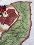 DESIGNER CRUSH SILK HAND WORK FANCY LACE BORDER WORK SAREE WITH STITCHED BLOUSE FESTIVE WEAR WHOLESALE PRICE ETHNIC GARMENT (10)