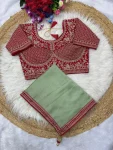 DESIGNER CRUSH SILK HAND WORK FANCY LACE BORDER WORK SAREE WITH STITCHED BLOUSE FESTIVE WEAR WHOLESALE PRICE ETHNIC GARMENT (10)