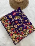 DESIGNER CRUSH SILK LUCKNOWI EMBROIDERY WORK SAREE WITH UNSTITCHED BLOUSE WEDDING WEAR WHOLESALE PRICE ETHNIC GARMENT (4)