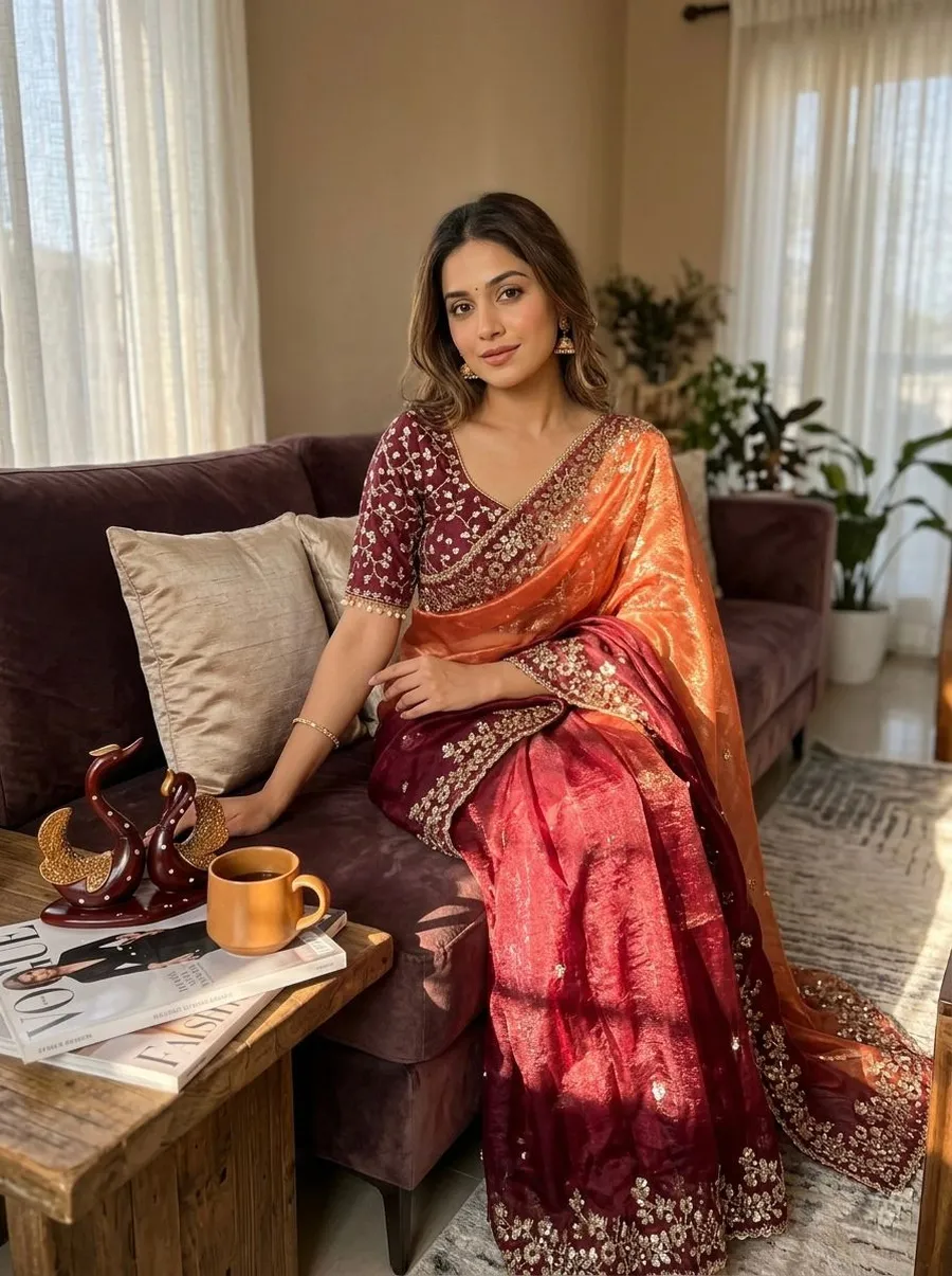 DESIGNER FENDY CHIFFON SEQUENCE EMBROIDERY WORK SAREE WITH UNSTITCHED BLOUSE WEDDING WEAR WHOLESALE PRICE ETHNIC GARMENT (7)