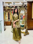 DESIGNER FENDY EMBROIDERY 5 MM SEQUENCE ,HAND WORK MOTI, MIRROR WORK TOP PALAZZO WITH DUPATTA FESTIVE WEAR WHOLESALE PRICE ETHNIC GARMENT (5)