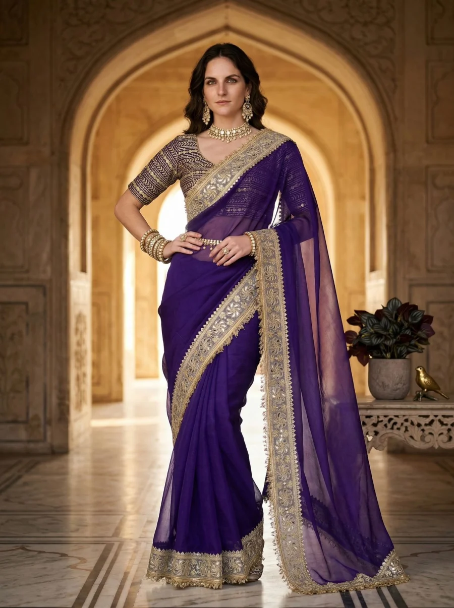 DESIGNER FENDY SATIN PEARLS WITH JARI DORI EMBROIDERY WITH REAL MIRROR & FANCY FARK LACE BORDER WORK SAREE WITH UNSTITCHED BLOUSE WEDDING WEAR WHOLESALE PRICE ETHNIC GARMENT (12)