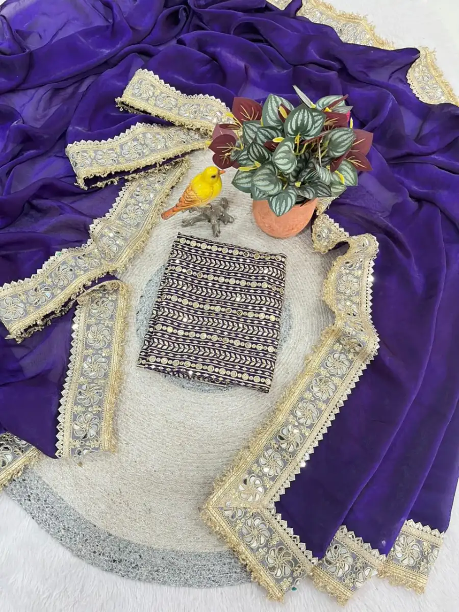 DESIGNER FENDY SATIN PEARLS WITH JARI DORI EMBROIDERY WITH REAL MIRROR & FANCY FARK LACE BORDER WORK SAREE WITH UNSTITCHED BLOUSE WEDDING WEAR WHOLESALE PRICE ETHNIC GARMENT (2)