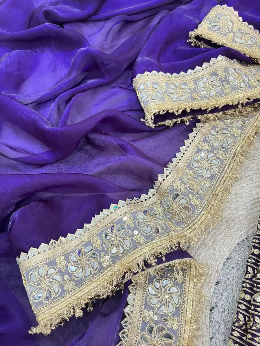 DESIGNER FENDY SATIN PEARLS WITH JARI DORI EMBROIDERY WITH REAL MIRROR & FANCY FARK LACE BORDER WORK SAREE WITH UNSTITCHED BLOUSE WEDDING WEAR WHOLESALE PRICE ETHNIC GARMENT (3)